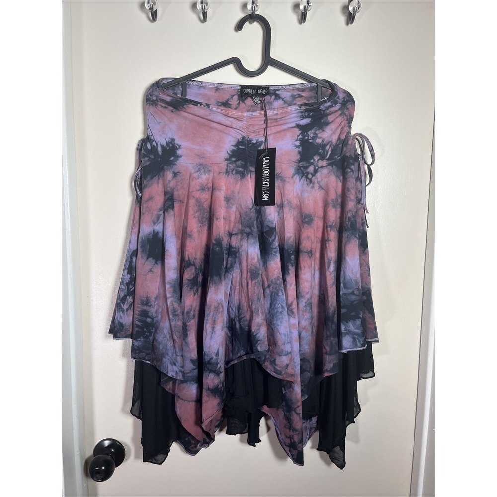 Current Mood Tie Dye Layered Drop Waist Fairy Mid Skirt In Pink/Black